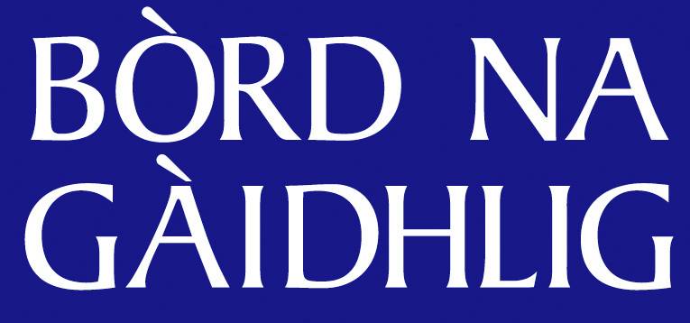 White text that reads 'Bòrd na Gàidhlig' on a blue background